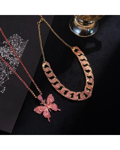 Classic Style Butterfly Stainless Steel Plating Inlay Artificial Gemstones Layered Necklaces