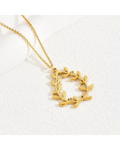Retro Simple Style Wreath Stainless Steel Inlay Turquoise 18K Gold Plated Pendant Necklace