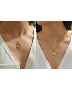 Retro Simple Style Wreath Stainless Steel Inlay Turquoise 18K Gold Plated Pendant Necklace_colorza_9