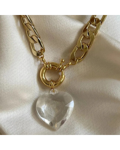 Hip-Hop Retro Punk Heart Shape Stainless Steel Zircon Plating 18K Gold Plated Pendant Necklace