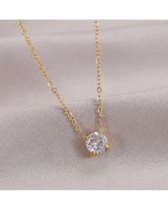 Fashion Round Titanium Steel Plating Inlay Rhinestones Gold Plated Pendant Necklace