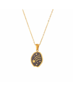 Vintage Style Star Flower Butterfly Stainless Steel Enamel Plating 18K Gold Plated Pendant Necklace