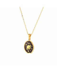Vintage Style Star Flower Butterfly Stainless Steel Enamel Plating 18K Gold Plated Pendant Necklace