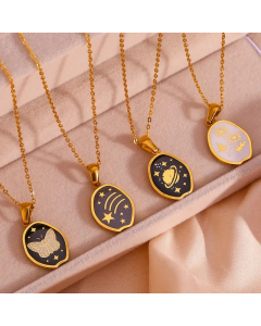 Vintage Style Star Flower Butterfly Stainless Steel Enamel Plating 18K Gold Plated Pendant Necklace_colorza_1