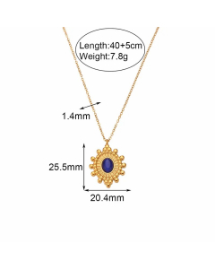 Vintage Style Oval Stainless Steel Plating Inlay Natural Stone 18K Gold Plated Pendant Necklace