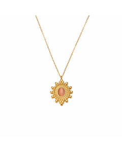 Vintage Style Oval Stainless Steel Plating Inlay Natural Stone 18K Gold Plated Pendant Necklace
