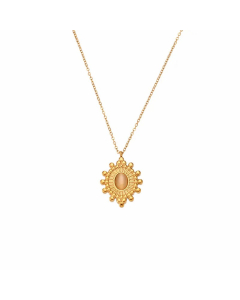 Vintage Style Oval Stainless Steel Plating Inlay Natural Stone 18K Gold Plated Pendant Necklace