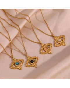 Vintage Style Eye Stainless Steel Plating Inlay Natural Stone 18K Gold Plated Pendant Necklace_colorza_1