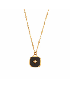 Wholesale Stainless Steel Necklace Square Star Inlaid Shell Necklace-Gold Color-Black