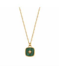 Wholesale Stainless Steel Necklace Square Star Inlaid Shell Necklace-Gold Color-Green