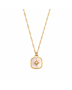 Wholesale Stainless Steel Necklace Square Star Inlaid Shell Necklace-Gold Color-White