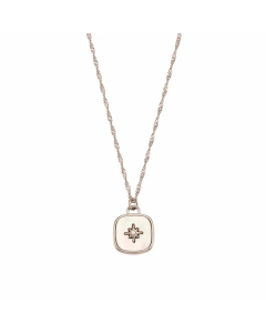 Wholesale Stainless Steel Necklace Square Star Inlaid Shell Necklace-Steel Color-White