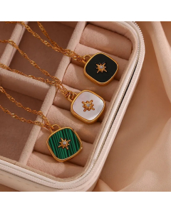 Vintage Style Square Star Stainless Steel Plating Inlay Shell 18K Gold Plated Pendant Necklace_colorza_1