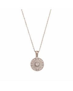 Steel Color Round Stainless Steel Plating Inlay Rhinestones 18K Gold Plated Pendant Necklace