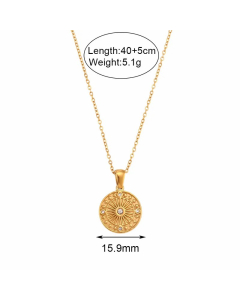 Gold Color Round Stainless Steel Plating Inlay Rhinestones 18K Gold Plated Pendant Necklace
