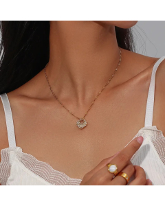 Elegant Irregular Stainless Steel Plating Inlay Rhinestones Pearl Pendant Necklace