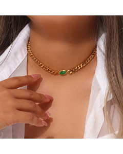 Vintage Style Oval Stainless Steel Plating Inlay Zircon 18K Gold Plated Choker