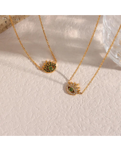 Vintage Style Shiny Devil'S Eye Stainless Steel Plating Inlay Rhinestones 18K Gold Plated Pendant Necklace_colorza_4