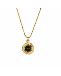 Basic Vintage Style Classic Style Round Stainless Steel Plating Inlay Natural Stone 18K Gold Plated Pendant Necklace