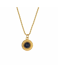 Vintage Style Classic Style Round Stainless Steel Plating Inlay Natural Stone 18K Gold Plated Pendant Necklace