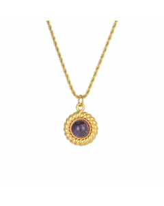 Classic Style Round Stainless Steel Plating Inlay Natural Stone 18K Gold Plated Pendant Necklace