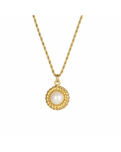 Minimalism Round Stainless Steel Plating Inlay Natural Stone 18K Gold Plated Pendant Necklace