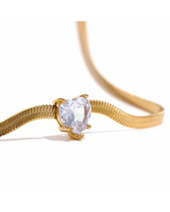 Elegant Heart Shape Stainless Steel Plating Inlay Zircon 18K Gold Plated Necklace
