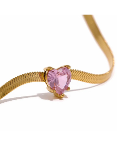 Elegant Heart Shape Stainless Steel Plating Inlay Zircon 18K Gold Plated Necklace