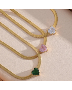 Elegant Heart Shape Stainless Steel Plating Inlay Zircon 18K Gold Plated Necklace_colorza_4
