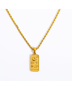 Retro Sun Moon Stainless Steel Plating Three-Dimensional Inlay Zircon Gold Plated Pendant Necklace