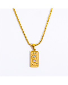 Retro Sun Moon Stainless Steel Plating Three-Dimensional Inlay Zircon Gold Plated Pendant Necklace