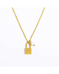 Letter D Lock Titanium Steel Pearl Plating 18K Gold Plated Pendant Necklace