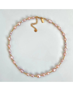 Sweet Pearl Stainless Steel Beaded Plating 18K Gold Plated Necklace