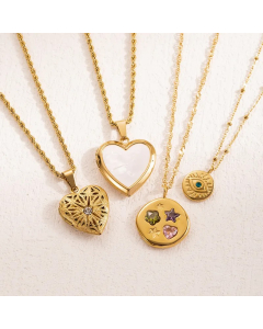 IG Style Sweet Devil'S Eye Star Heart Shape Stainless Steel Three-Dimensional Chain Shell Zircon 18K Gold Plated Pendant Necklace_colorza_4