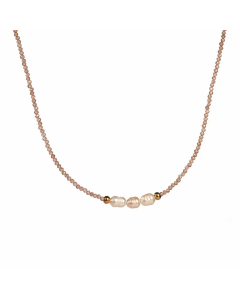 IG Style Vacation Round Devil's Eye Stainless Steel Freshwater Pearl Zircon Beaded 18K Gold Plated Necklace