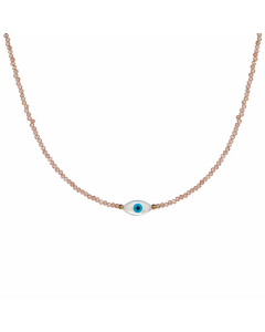 IG Style Vacation Round Devil's Eye Stainless Steel Freshwater Pearl Zircon Beaded 18K Gold Plated Necklace
