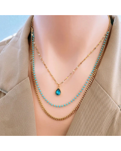 Vintage Style Luxurious Water Droplets Titanium Steel Plating Inlay Zircon 18K Gold Plated Layered Necklaces