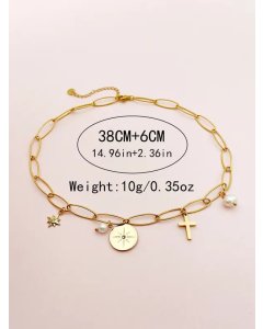 Casual Sweet Eight Awn Star Stainless Steel Polishing Plating Gold Plated Necklace