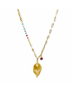 Casual Vacation Leaves Stainless Steel Polishing Plating Inlay Crystal Zircon Gold Plated Pendant Necklace