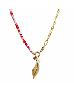 Casual Artistic Feather Stainless Steel Beaded Polishing Plating Gold Plated Pendant Necklace Long Necklace