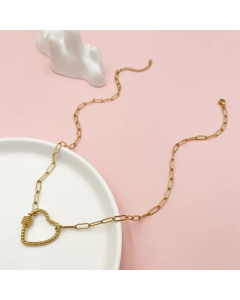 Casual Simple Style Heart Shape Stainless Steel Polishing Plating Hollow Out Gold Plated Long Necklace Necklace