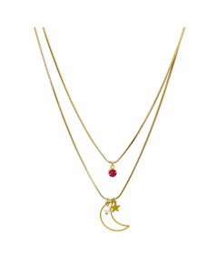 Sweet Commute Star Moon Stainless Steel Pearl Plating Hollow Out Zircon Gold Plated Layered Necklaces