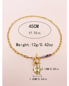 Casual Commute Shield Stainless Steel Toggle Plating Inlay Natural Stone Zircon Gold Plated Pendant Necklace
