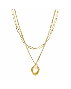 Commute Solid Color Stainless Steel Layered Polishing Plating Gold Plated Necklace