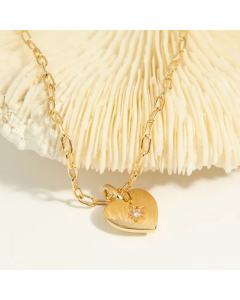 Retro Simple Style Heart Shape Stainless Steel Plating Inlay Zircon Gold Plated Pendant Necklace