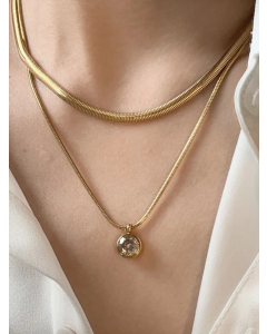 Vintage Style Vacation Solid Color Stainless Steel Layered Plating Inlay Zircon 18K Gold Plated Layered Necklaces_colorza_3