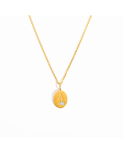Letter A Titanium Steel Plating Inlay Zircon 18K Gold Plated Pendant Necklace