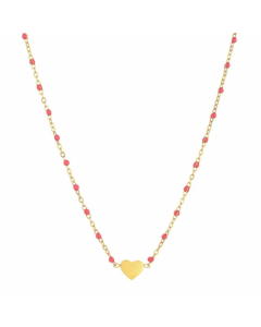 Sweet Heart Shape Stainless Steel Alloy Beaded Enamel Pendant Necklace