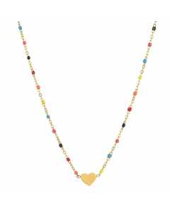 Sweet Heart Shape Stainless Steel Alloy Beaded Enamel Pendant Necklace