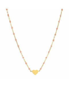 Sweet Heart Shape Stainless Steel Alloy Beaded Enamel Pendant Necklace